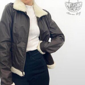 Brave Soul / Faux Leather Faux Fur Jacket / Brown / Size S